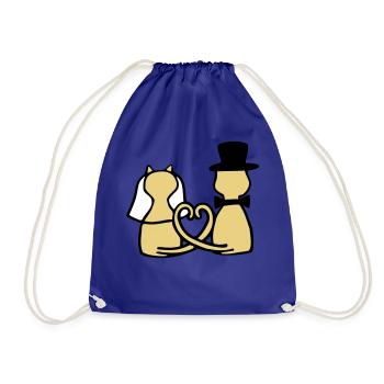 Katzen Hochzeit - Turnbeutel - Königsblau - Vorne