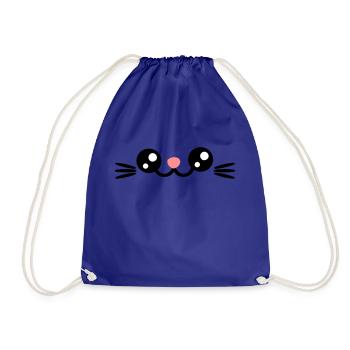Cats face Cats Eyes Sweet Chibi kitten - Drawstring Bag - royal blue - Front