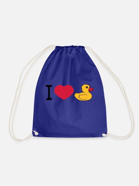 love i love heart squeaky duck rubber duck bath duck - Drawstring Bag - royal blue