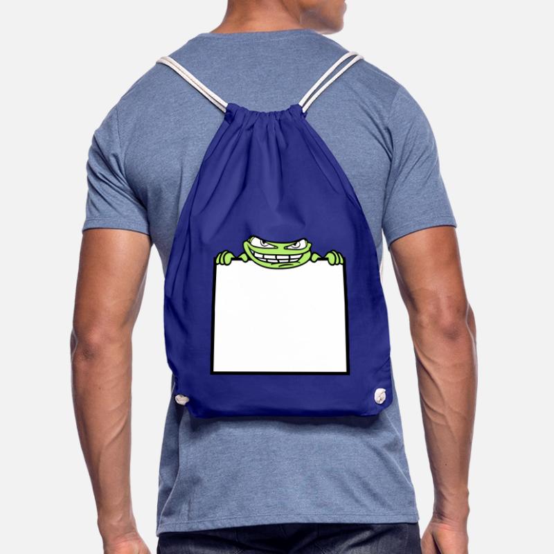 frog shield hide frame text write mau Drawstring Bag
