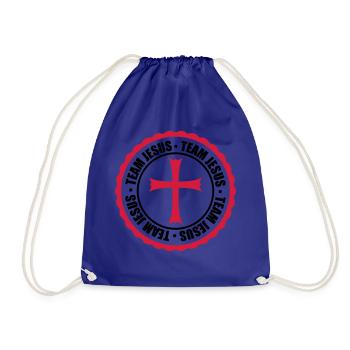 circle stamp round team church symbol cross jesus - Drawstring Bag - royal blue - Front