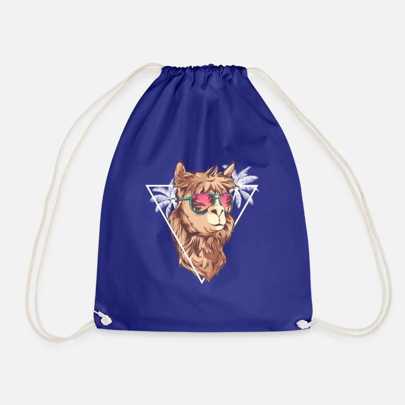 Summer Llama with Sunglasses - Llama Gift - Drawstring Bag - royal blue