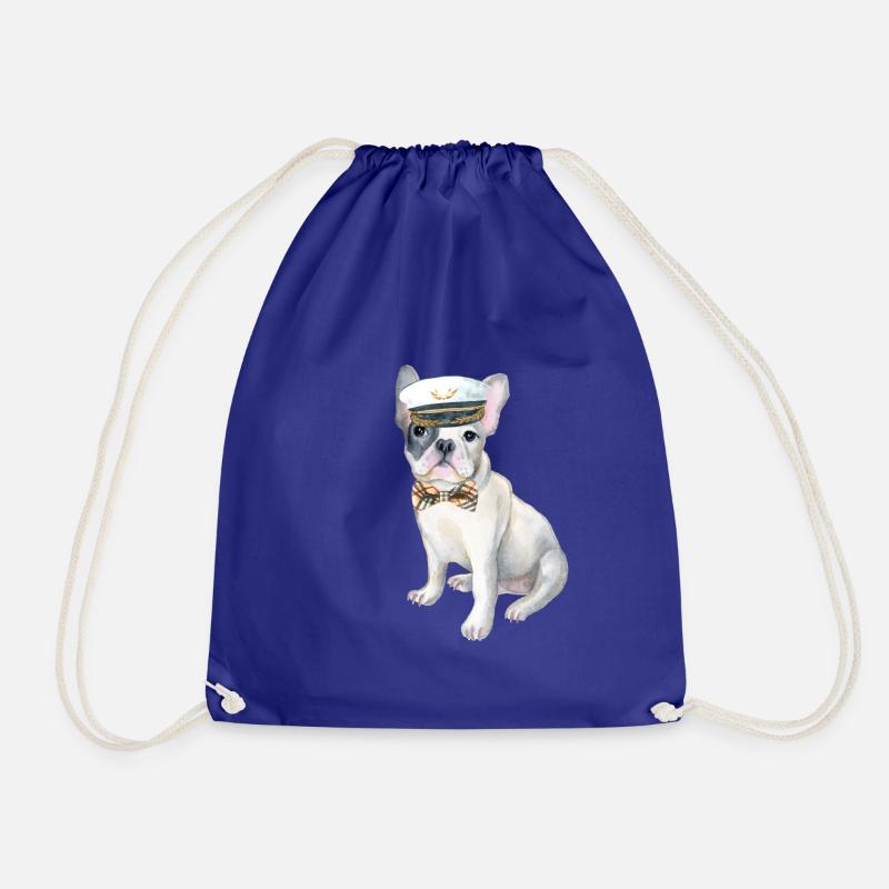 Frenchie French Bulldog plaid bow tie Captains - Drawstring Bag - royal blue