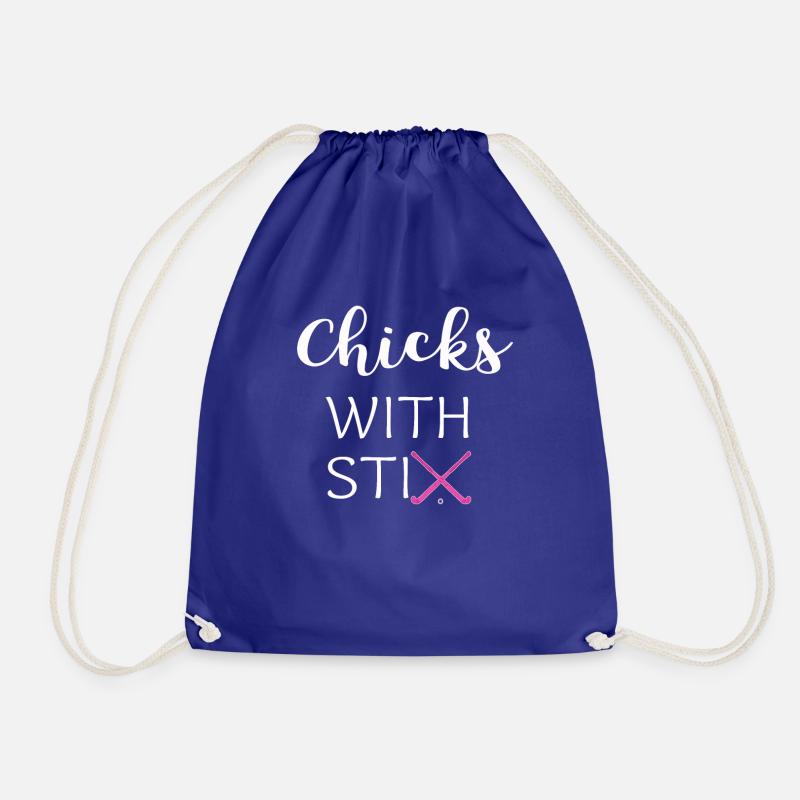 Chick with sticks Field Hockey gift - Drawstring Bag - royal blue