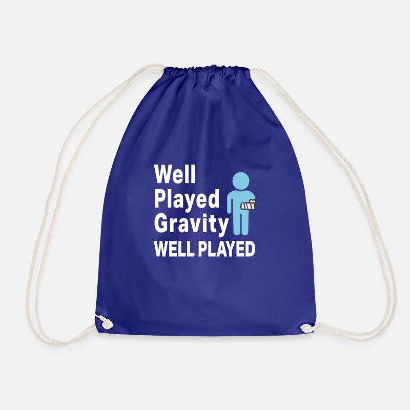 Funny Broken Arm Well Played Gravity Gift Design - Drawstring Bag - royal blue
