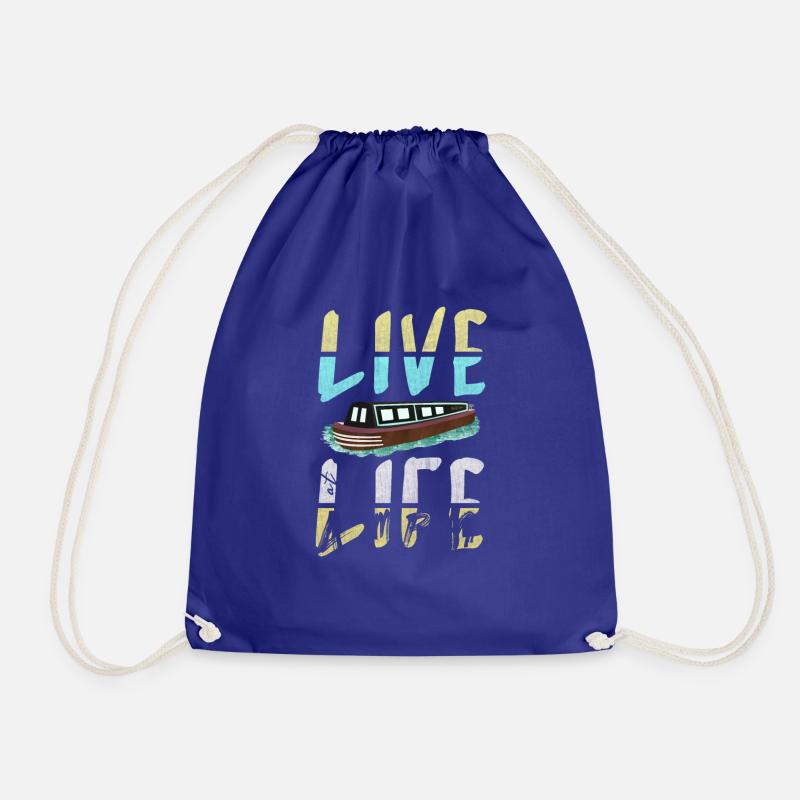 Narrowboat Illustration Live Life at 4mph - Drawstring Bag - royal blue