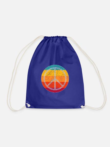 Peacezeichen im Vintage Style Retro Look Geschenk - Turnbeutel - Königsblau