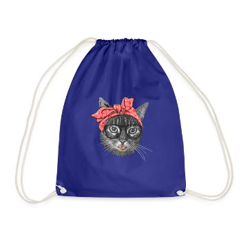 Katze mit Musik Noten Kopftuch Katzen Geschenk - Turnbeutel - Königsblau - Vorne