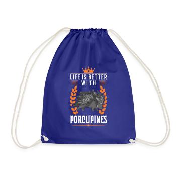 Life is better with Porcupine Porcupine - Drawstring Bag - royal blue - Front