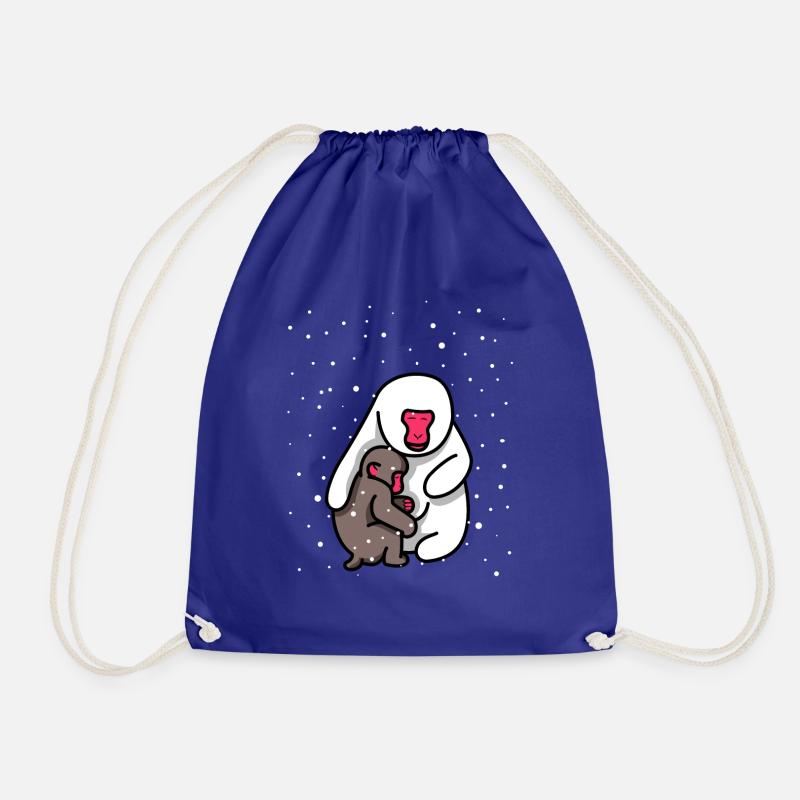 Japanese apes under the snow - Drawstring Bag - royal blue