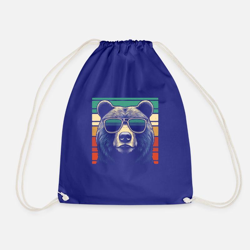 Vintage Grizzly Bear Sunglasses Bears - Drawstring Bag - royal blue