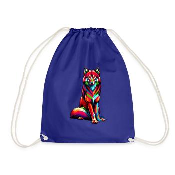 Colorful Pop Art Red Wolf Lover Wolves - Drawstring Bag - royal blue - Front