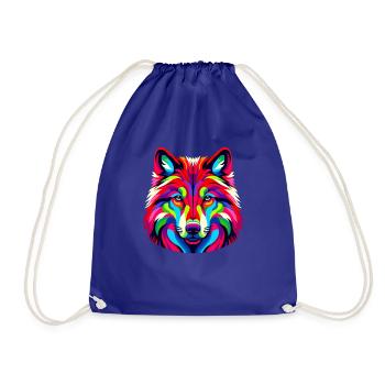 Colorful Pop Art Red Wolf Lover Wolves - Drawstring Bag - royal blue - Front
