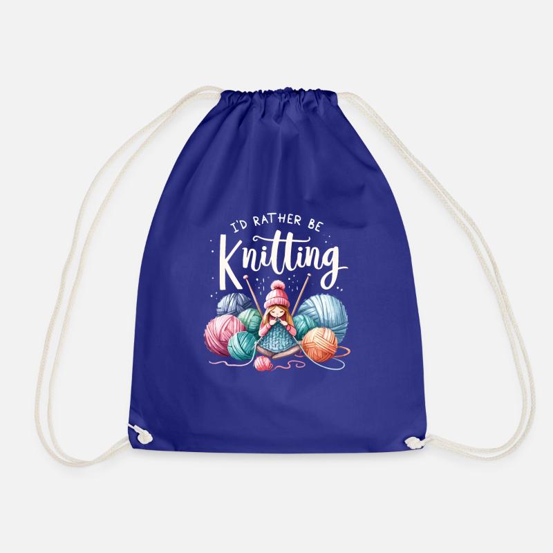 I'd Rather Be Knitting Seamstress Knits Knitter - Drawstring Bag - royal blue
