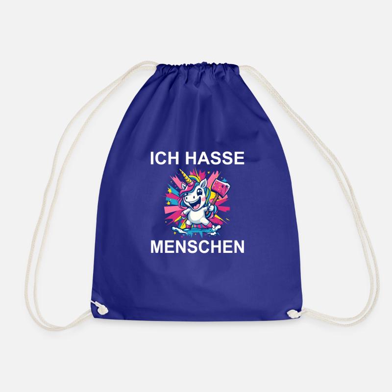 Einhorn Spruch – Ich hasse alle Menschen - Turnbeutel - Königsblau