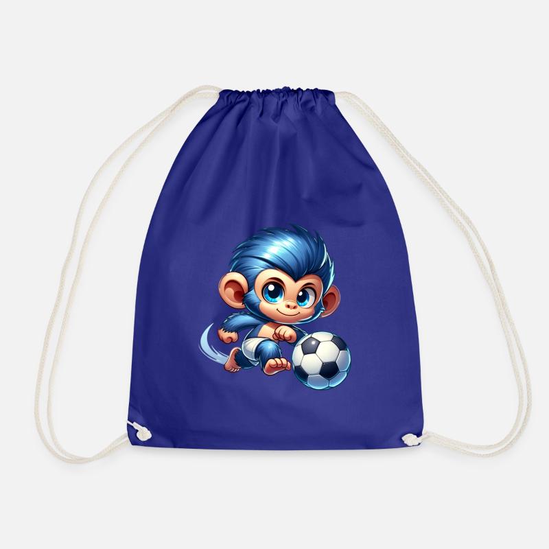Cute Monkey Playing Soccer Kids Babies Gift - Drawstring Bag - royal blue