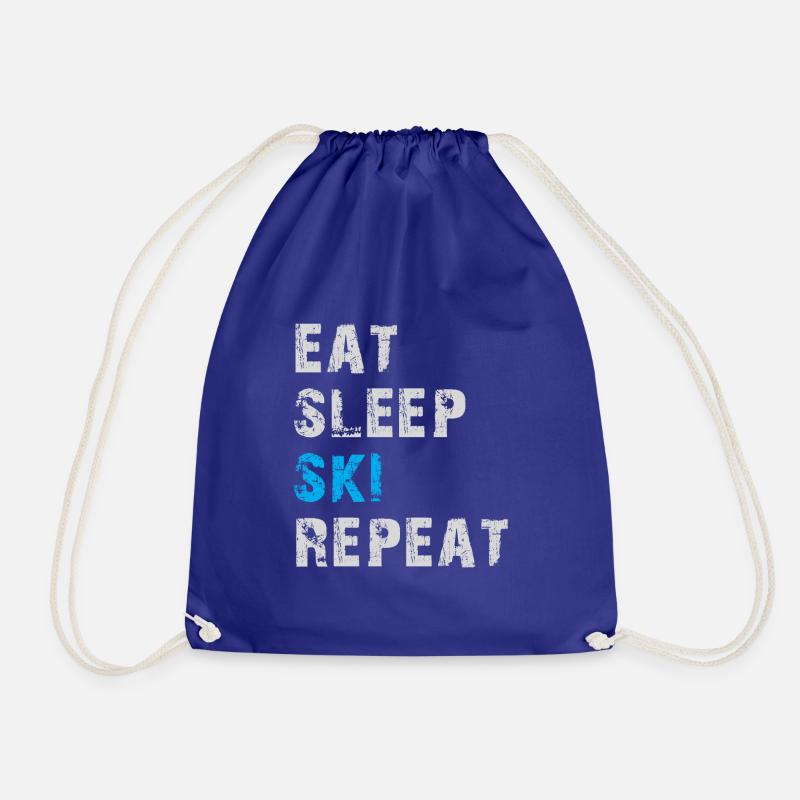 Eat Sleep Ski Repeat - Eat Sleep Ski Again - Drawstring Bag - royal blue