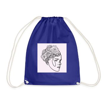 Flower Head White Black - Drawstring Bag - royal blue - Front