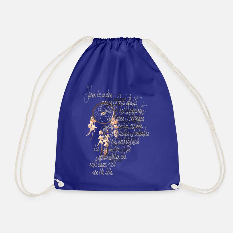 Poetry Calligraphy Boho Style Dreamcatcher 3 - Drawstring Bag - royal blue