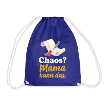 Chaos? Mama kann das. – Liste, Stift und Socke - Turnbeutel - Königsblau - Vorne