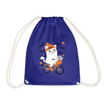 Katze Halloween Fahrrad - Turnbeutel - Königsblau - Vorne