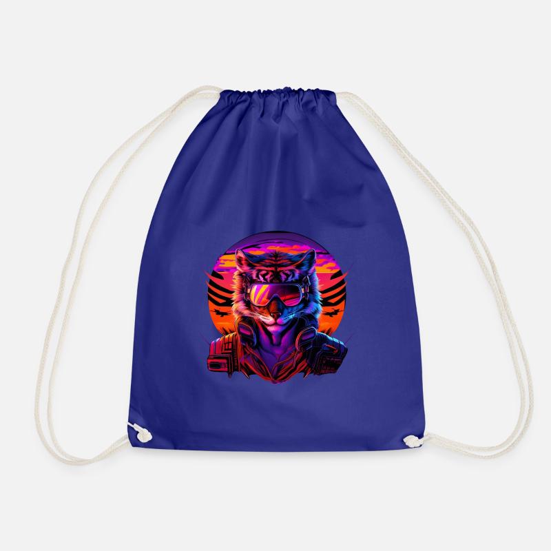 Retro Emblems - Animal - Pilot Tiger - Turnbeutel - Königsblau