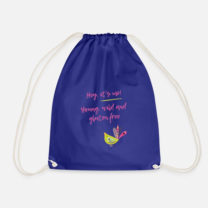 Hey it s me! Young, wild and gluten-free - Drawstring Bag - royal blue