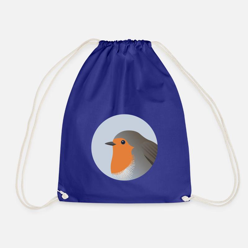 Robin Bird Portrait Print/Illustration - Drawstring Bag - royal blue