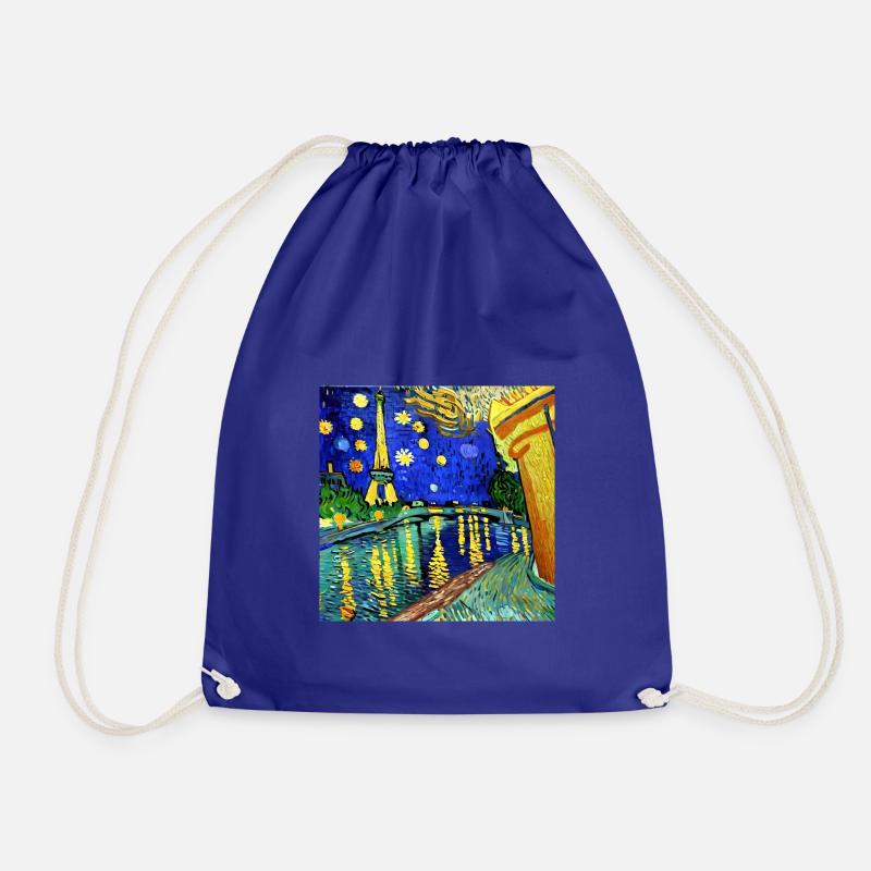 Paris Eiffel Tower van gogh - Drawstring Bag - royal blue