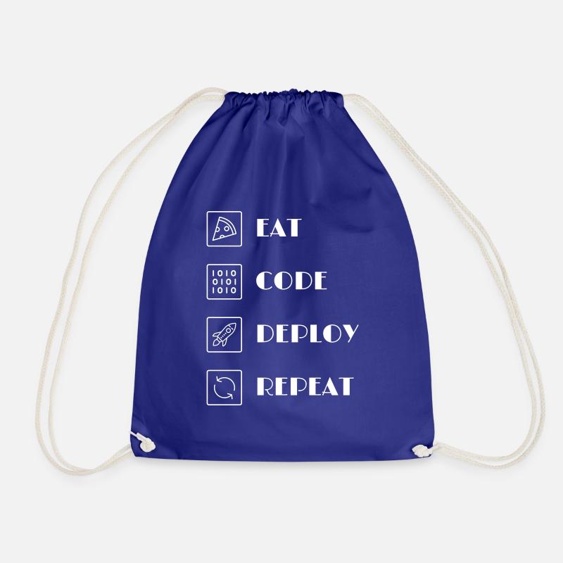 EAT - CODE - DEPLOY - REPEAT - Drawstring Bag - royal blue