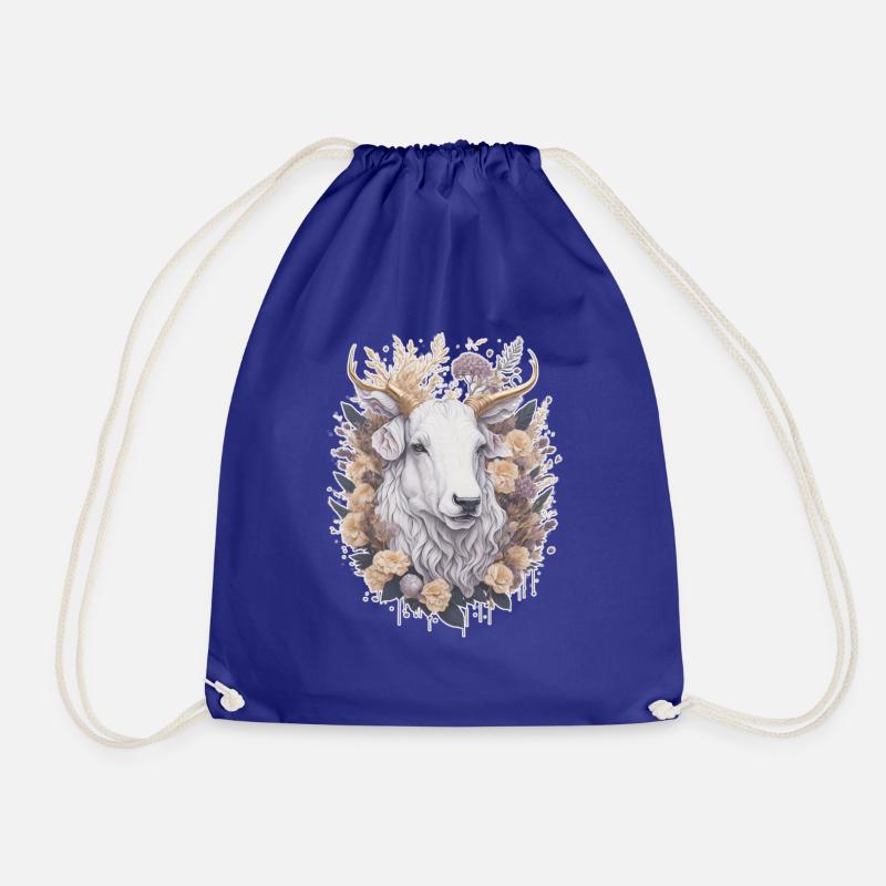 SilverGold RAM Head floral 01 - Drawstring Bag - royal blue