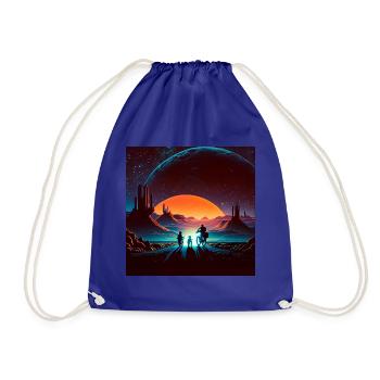 80s Adventures - AI Generated Art Series - Drawstring Bag - royal blue - Front