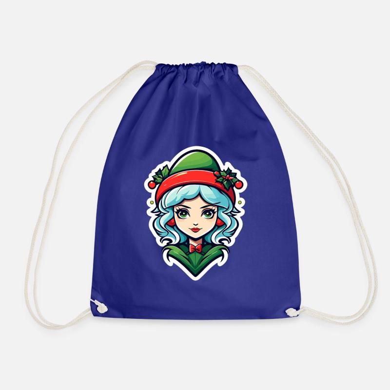 Elf Christmas Illustration - Drawstring Bag - royal blue