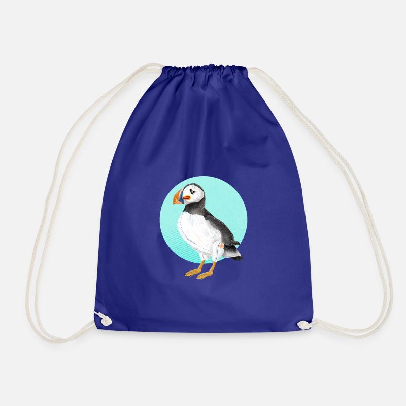 Puffin Illustration - Drawstring Bag - royal blue