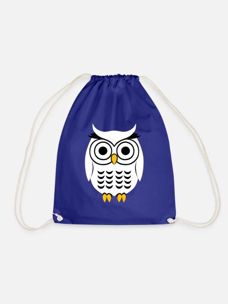 Owl Black and White - Drawstring Bag - royal blue