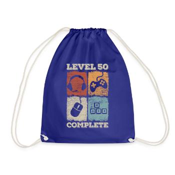 50th Birthday Level Complete Gaming - Drawstring Bag - royal blue - Front