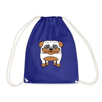 Dog Pug Small Cute Dick Love Happy Comic Fun - Drawstring Bag - royal blue - Front