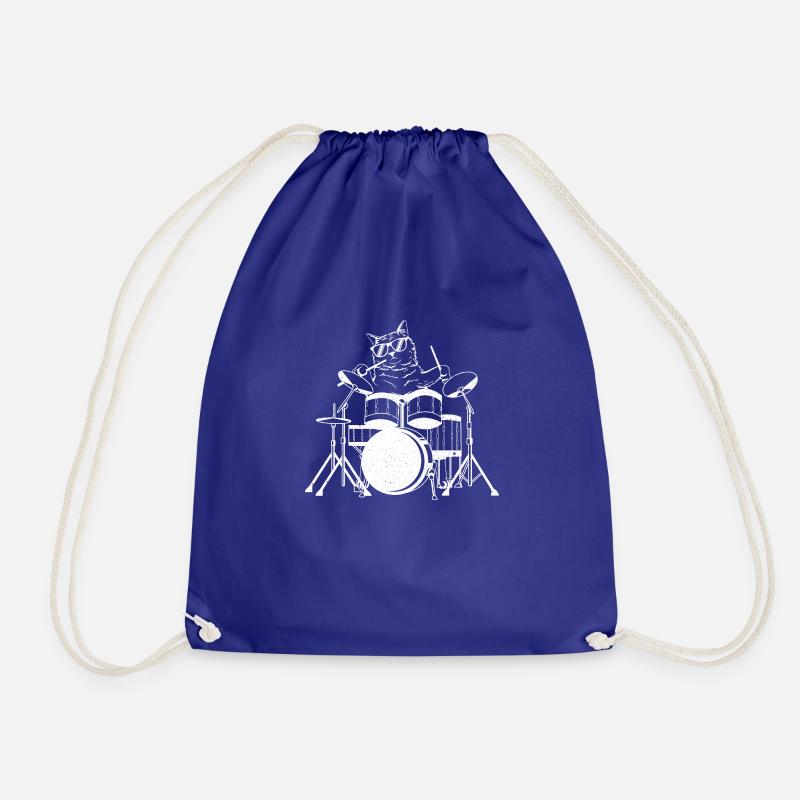 Cat plays drums playing cat drummer - Drawstring Bag - royal blue
