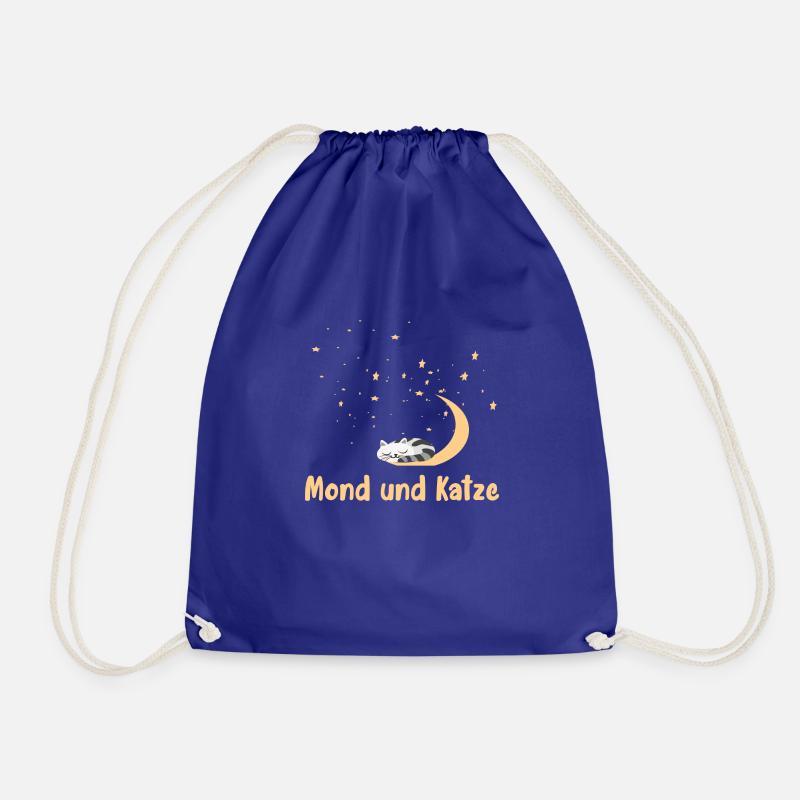 Moon and Cat - Drawstring Bag - royal blue