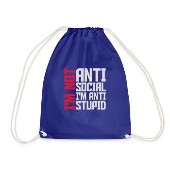 not antisocial anti stupid - Drawstring Bag - royal blue - Front