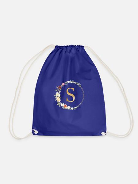 Personalisierbar Monogramm S Floral - Turnbeutel - Königsblau