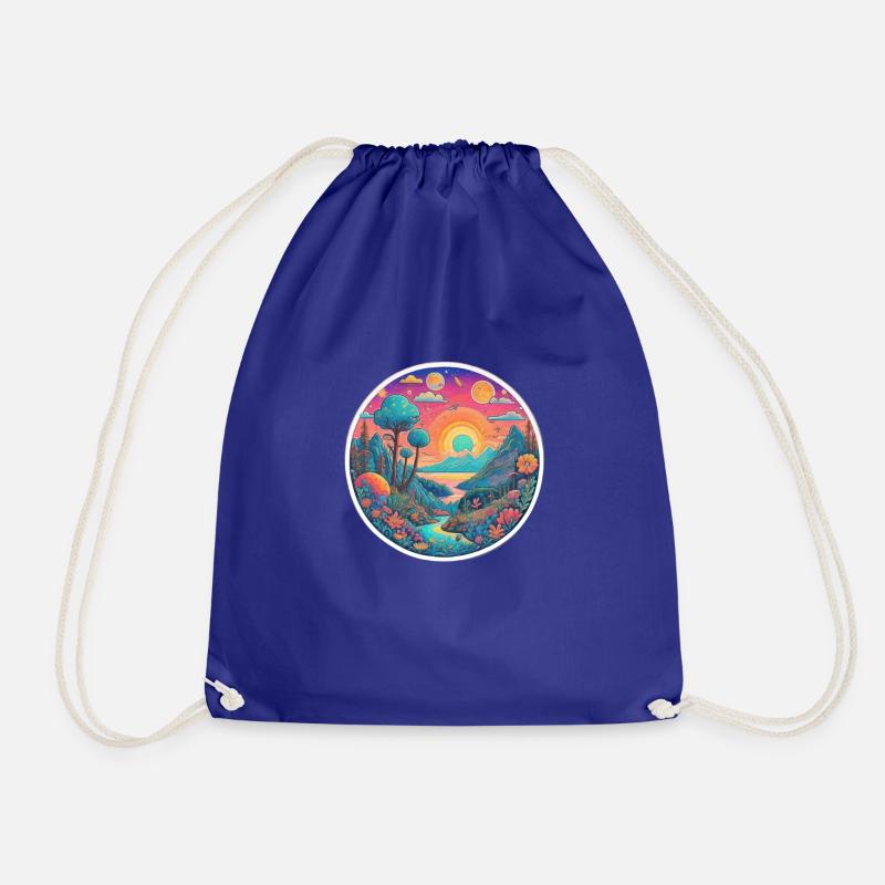 nice summer view, water flow with sun and mountain - Drawstring Bag - royal blue