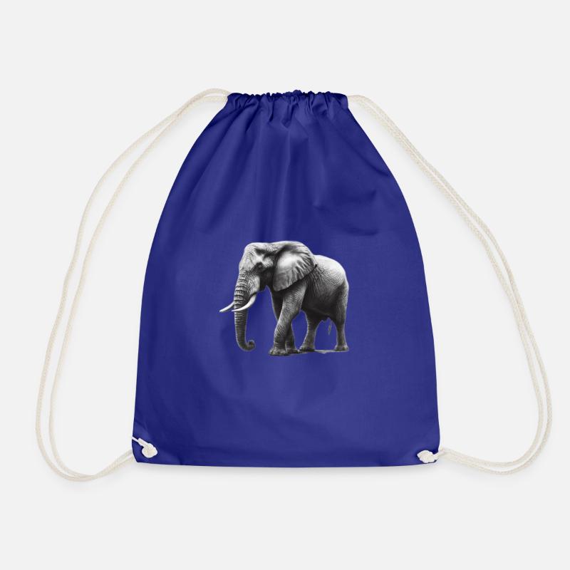 Drawn Big Gray Elephant - Drawstring Bag - royal blue