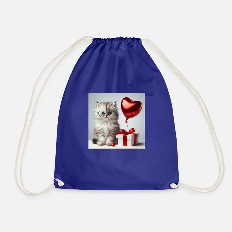 A Cute Kitten Holding a Balloon - Valentine's Day - Drawstring Bag - royal blue