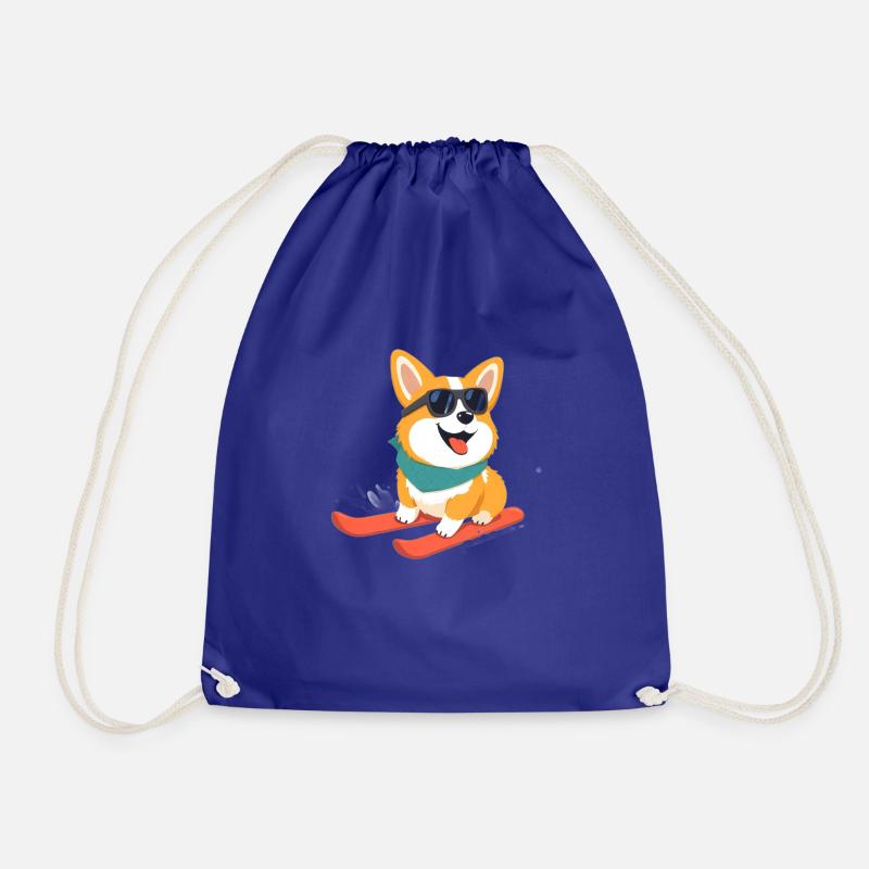 Cute Corgi Skiing - Drawstring Bag - royal blue