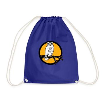 Owl Eagle Owl Branch Tree Forest Moon Night Full Moon Round - Drawstring Bag - royal blue - Front