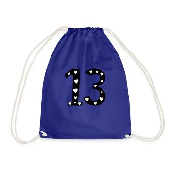 13 birthday with heart - Drawstring Bag - royal blue - Front
