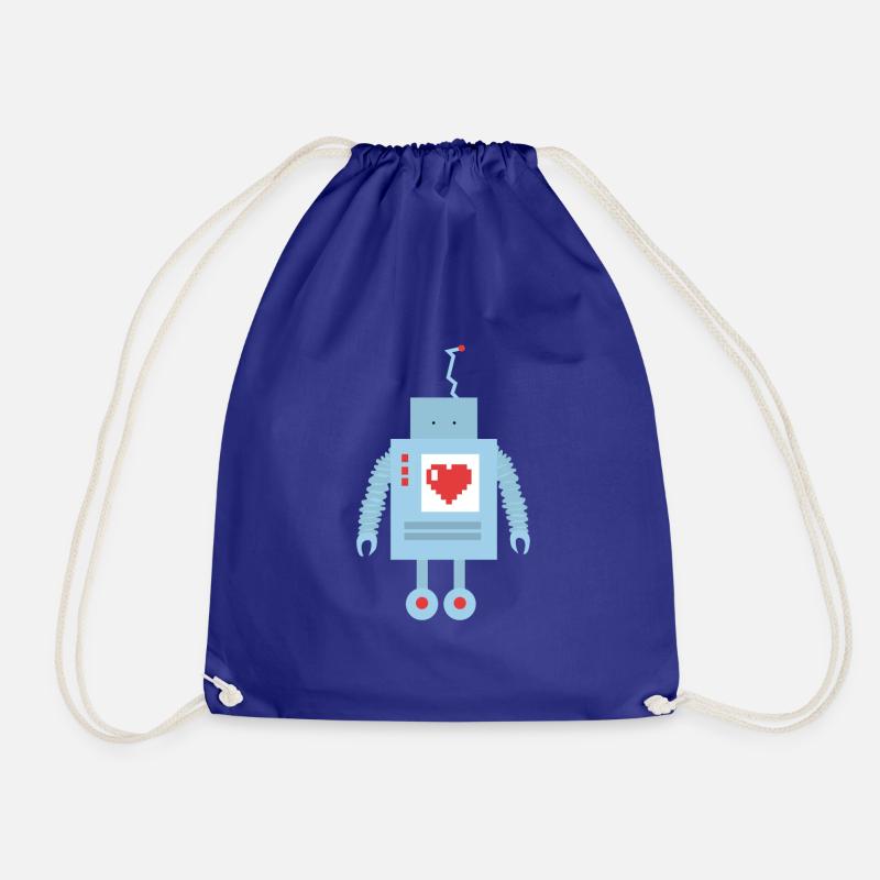 Robot heart love - Drawstring Bag - royal blue