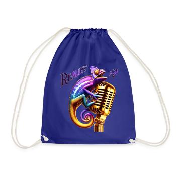 Purple and Gold Chameleon on Microphone Really - Drawstring Bag - royal blue - Front