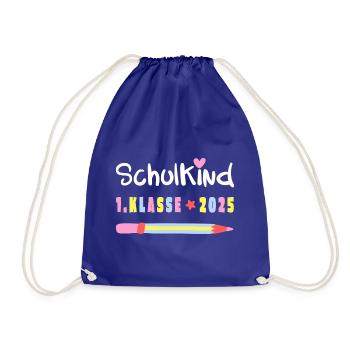 Geschenk Einschulung 2025 – Schulkind mit Name - Turnbeutel - Königsblau - Vorne